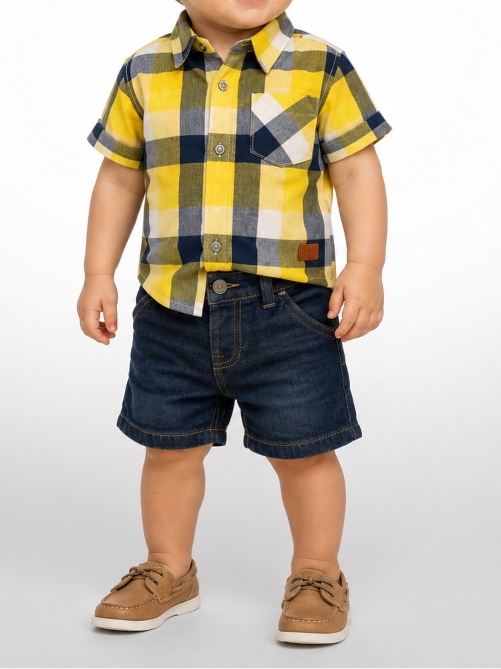 NWT 7 For All Mankind 2PC Plaid Shirt Denim Shorts Set 18M